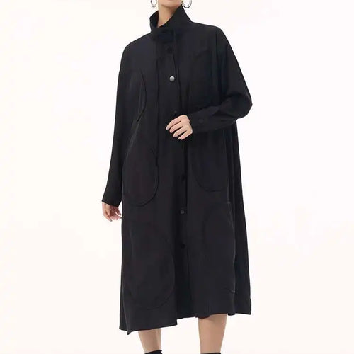 Load image into Gallery viewer, Women Army Green Patch Drawstring Big Size Midi Dress New Stand Collar Long Sleeve Fashion Tide Spring Autumn 2025 1DH9211
