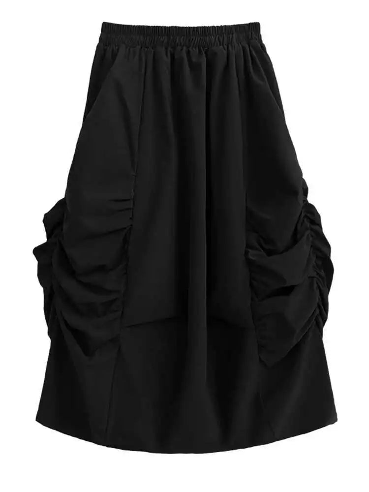 High Elastic Waist Army Green Pleated Irregular Midi Half-body Skirt Women Fashion Tide New Spring Autumn 2025 1DH7789