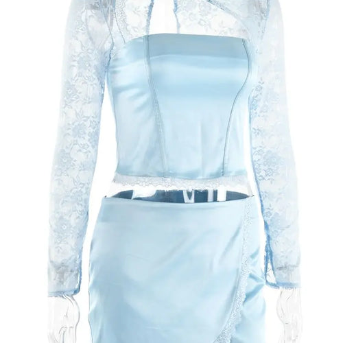 Load image into Gallery viewer, Sexy Lace Sheer Dress Two Piece Suit Women Spliced Skinny Hollow Out Top Mini Skirt Suit Nightclub Party Streetwear
