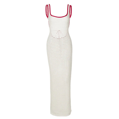 Load image into Gallery viewer, Hollow Out Backless Knit Maxi Dress For Women White Spaghetti Strap Sleeveless Bodycon Club Party Sexy Knitted Dress
