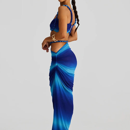 Load image into Gallery viewer, Summer Beach Sexy Two Piece Sets Women Strapless Crop Tops And Maxi Skirt Female Elegant Vacation Club 2 Piece Set
