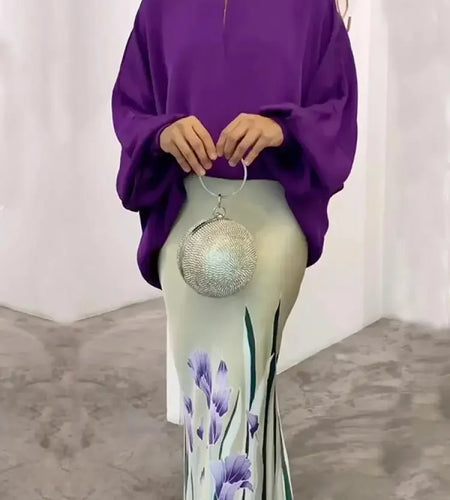 Fashion Purple O-Neck Blouse Tops For Women 2025 New Spring Summer Puff Sleeves Loose Casual Going Out Shirts