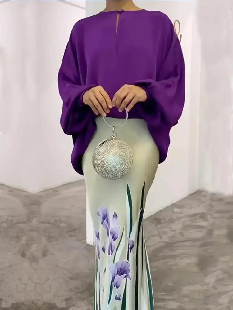 Fashion Purple O-Neck Blouse Tops For Women 2025 New Spring Summer Puff Sleeves Loose Casual Going Out Shirts