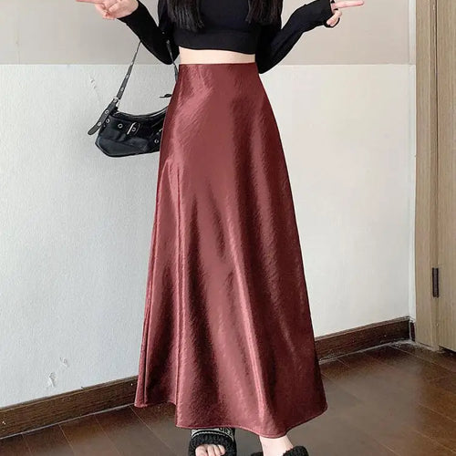 Load image into Gallery viewer, Korean Elegant Black Red Long Skirt Women Autumn Winter Brown High Waist Office Ladies Slim Straight Fishtail Skirt Trend Simple
