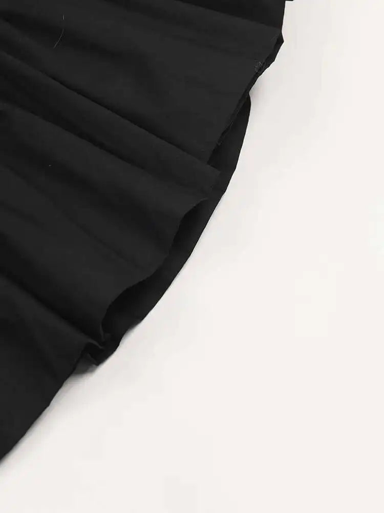 Women Black Pleated Elegant Mini Shirt Dress New Lapel Long Sleeve Loose Fit Fashion Tide Spring Autumn 2025 1DE365901