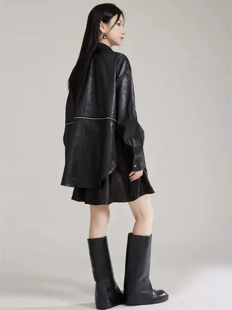 Women Black Zipper 2 Ways Wear Big Size Blouse New V-neck Long Sleeve Shirt Fashion Tide Spring Autumn 2025 1DH8012