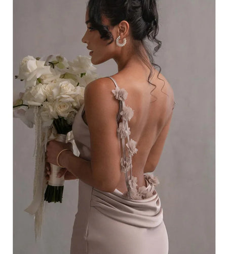 Elegant Sleeveless Flower Shoulder Strap Backless Bodycon Dress Women Sexy Slim Maxi Vesidos Temperament Party Evening