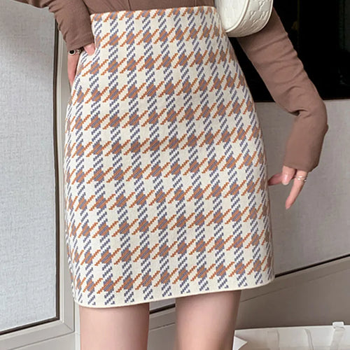 Load image into Gallery viewer, Houndstooth Print Knitted Skirts Women Spring Fashion High Waist Bodycon Mini Skirt Female B-008
