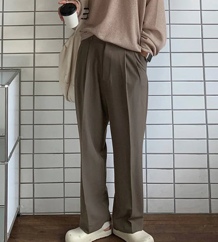 Men's Suit Pants New Spring Male Solid Color Casual Korean Style Trousers Loose Straight Wide Leg Bottoms 2025 9W1366
