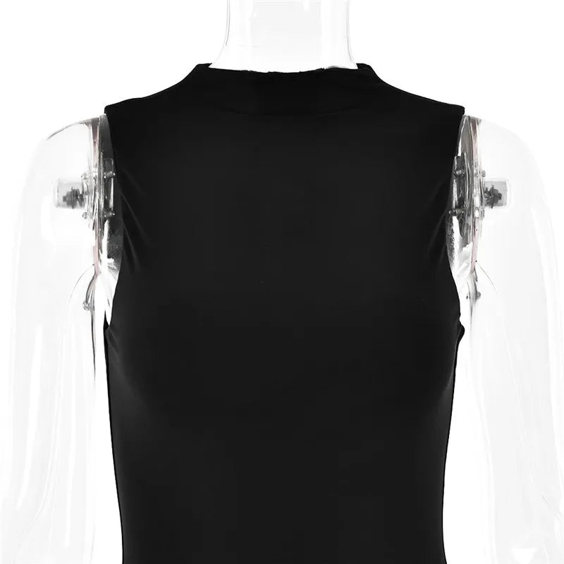 Half High Collar Irregular Tank Dress For Women 2024 New Fashion Sleeveless Bodycon Ruched Sexy Long Dress Elegant