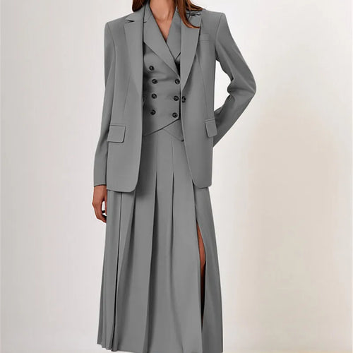 Load image into Gallery viewer, Autumn Two Piece Sets Women Double-breasted Vest And Split Skirt Matching Sets Fashion Long Pleated Skirt Two Piece Set
