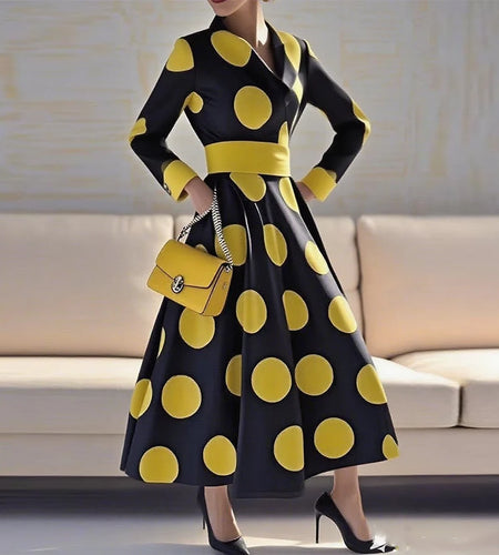 Women's 1950s Vintage Polka Dot Audrey Long Dress Autumn 2025 Long Sleeve Party Cocktail Elegant Maxi Dress for Woman