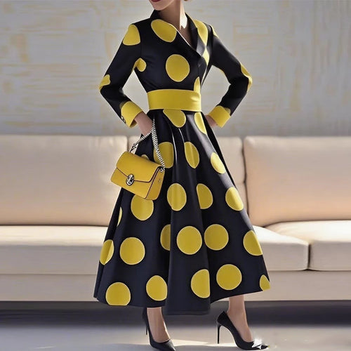 Load image into Gallery viewer, Women&#39;s 1950s Vintage Polka Dot Audrey Long Dress Autumn 2025 Long Sleeve Party Cocktail Elegant Maxi Dress for Woman
