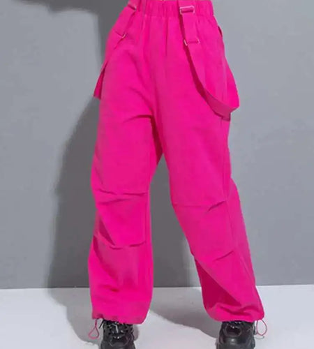 High Elastic Waist Rose Red Long Pocket Overalls Pants New Loose Fit Trousers Women Fashion Spring Autumn 2025 1DH0996