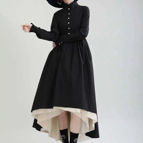 Load image into Gallery viewer, Women Black Layers Irregular Long Elegant Dress New Stand Collar Long Sleeve Fashion Tide Spring Autumn 2025 1DH9894
