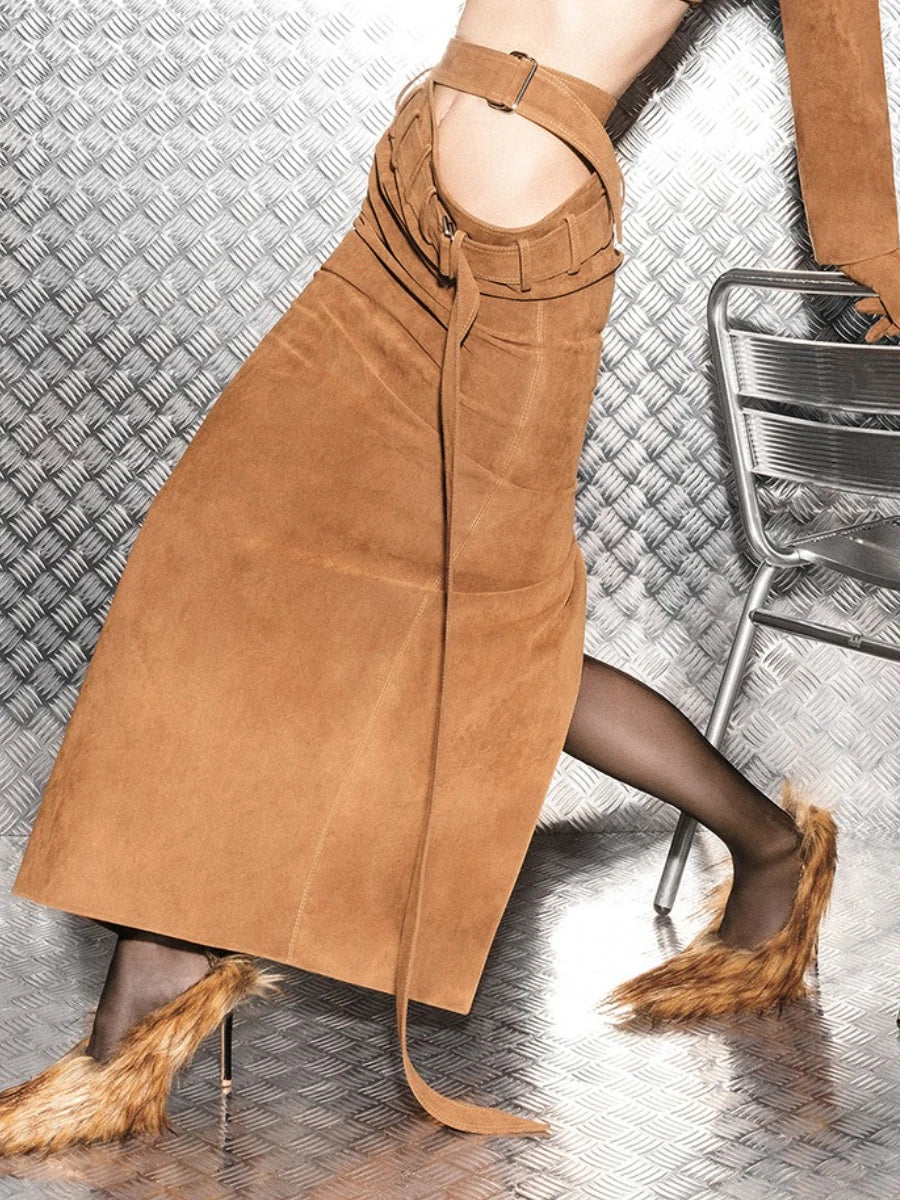 Solid Spliced Lace Up Elegant Long Skirts for Women High Waist Split Irregular Skirt Female Fashion Clothing New