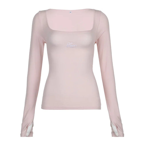 Load image into Gallery viewer, Sweet Pink Slim Autumn Tee Shirt Basic Japanese Y2K Korean Top Lace Up Cottagecore Tshirts Bandage Long Sleeve Kawaii
