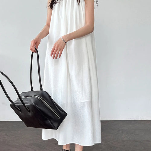 Load image into Gallery viewer, Women White Blue Knot Elegant Big Size Long Vest Dress New Halter Sleeveless Fashion Tide Spring Summer 2025 1DJ1282
