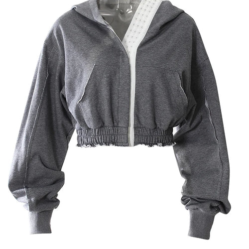 Load image into Gallery viewer, Gray Sweatshirt Color-block Long Pants Two Piece Suit New Hooded Long Sleeve Women Fashion Tide Spring Autumn 2025 7AB8037
