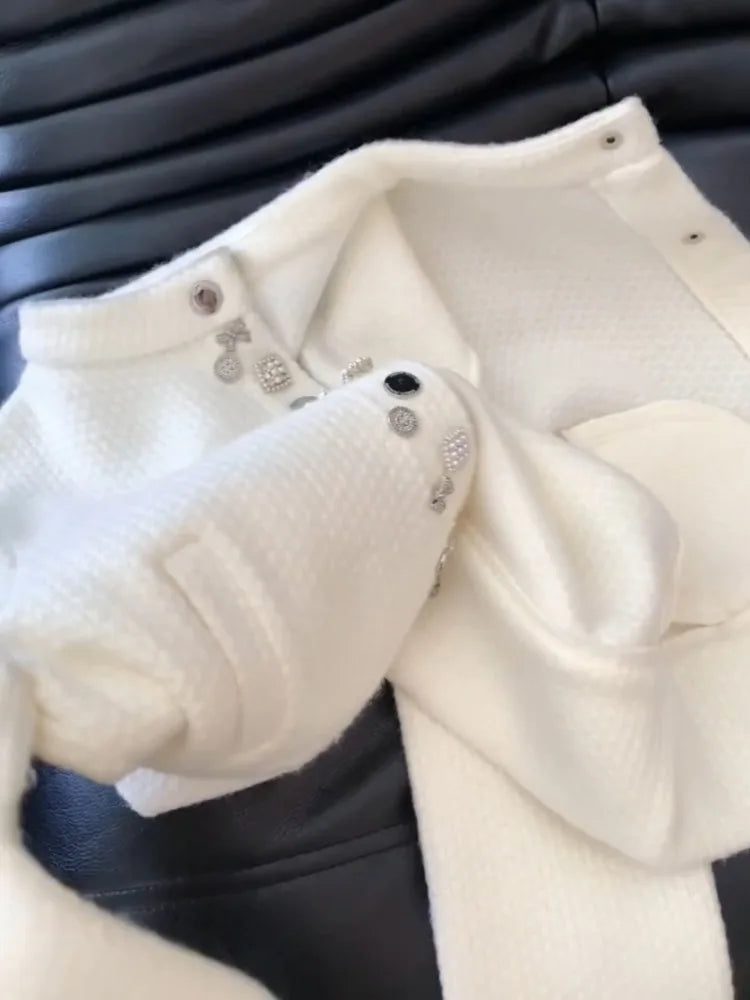 Autumn Diamond Button Y2k Aesthetic Cardigans Streetwear Solid Grunge Casual Loose Coats Women Sweet Knitted Simple Sweaters