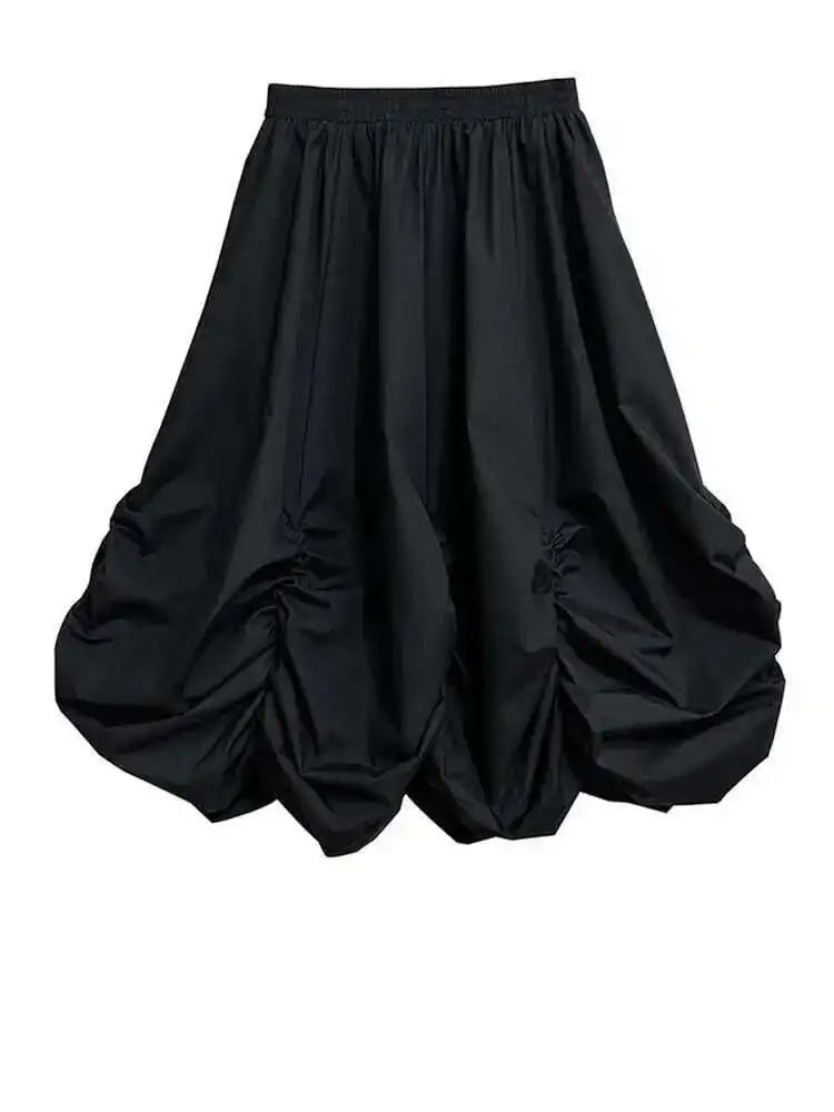 High Elastic Waist Black Pleated Irregular Shaped A-line Half-body Skirt Women Fashion Tide New Spring Autumn 2025 1DH9135