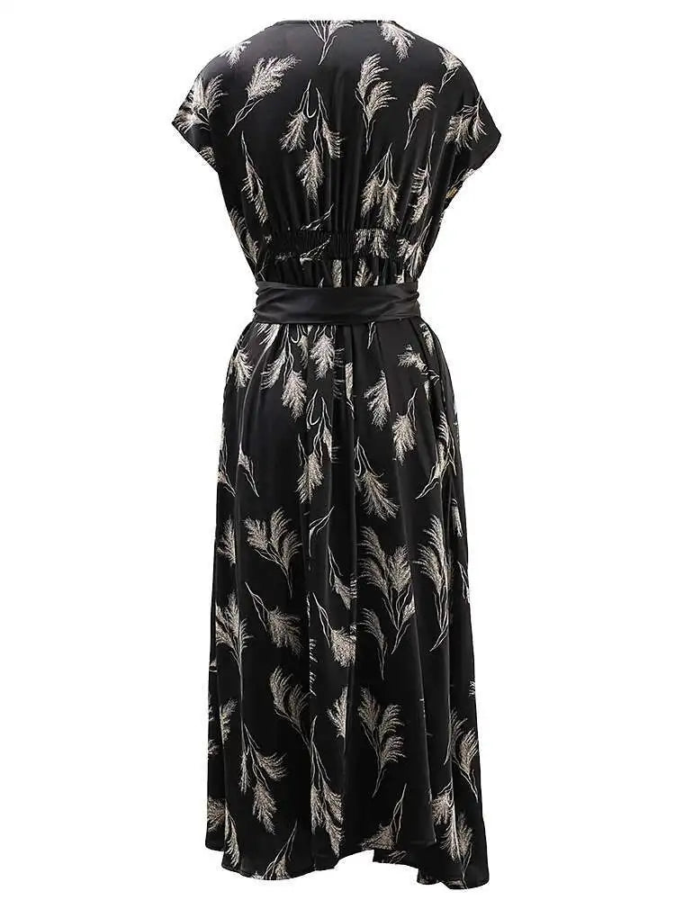 Women Beige Striped Printed Belted Elegant Midi Dress New V-Neck Sleeveless Fashion Tide Spring Summer 2025 CPG1504