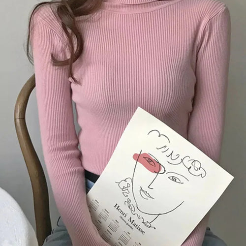 Load image into Gallery viewer, New 2025 Women Pullover Turtleneck Sweater Autumn Long Sleeve Slim Elastic Korean Simple Basic Cheap Jumper Solid Color Top
