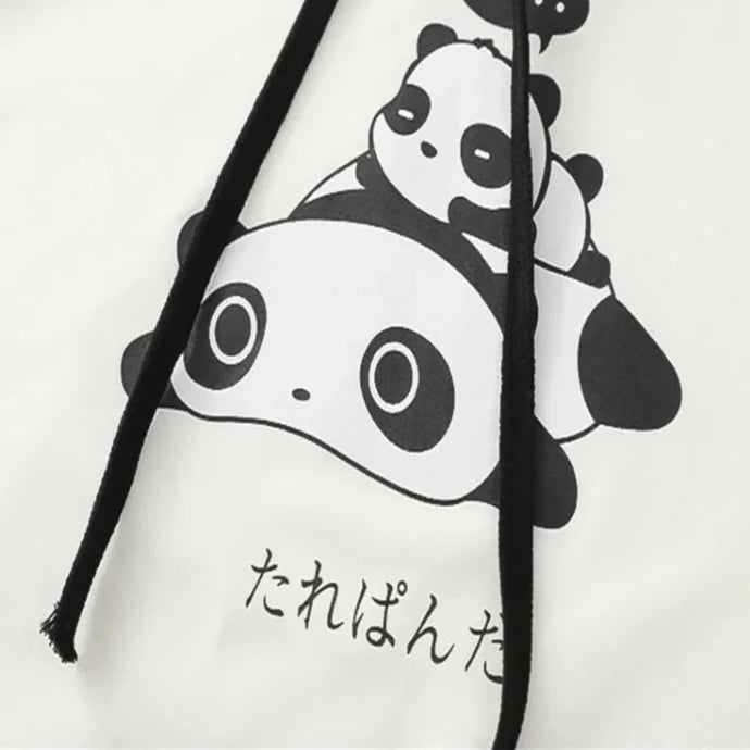 Panda Print Cute Cotton Hooded Sweatshirts For Women Long Sleeve Drawstring Hoodies Sweet Style Tops 2021 Summer Kawaii Clothes