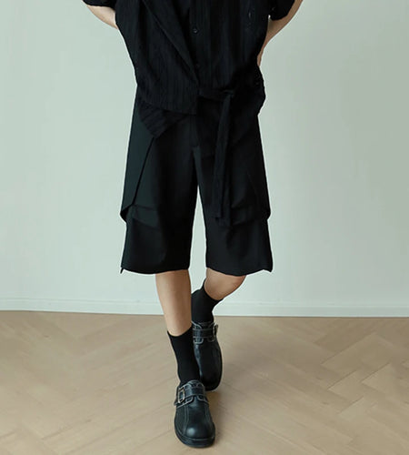 Niche Design Patchwork Shorts Men's Summer Straight Loose Casual Sports Knee Length Dark Style Male Solid Color 9C6000