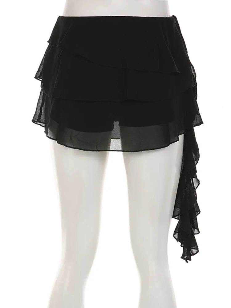 Fashion (Black)Women Skirt Summer Chiffon Mini Skirt Black White A