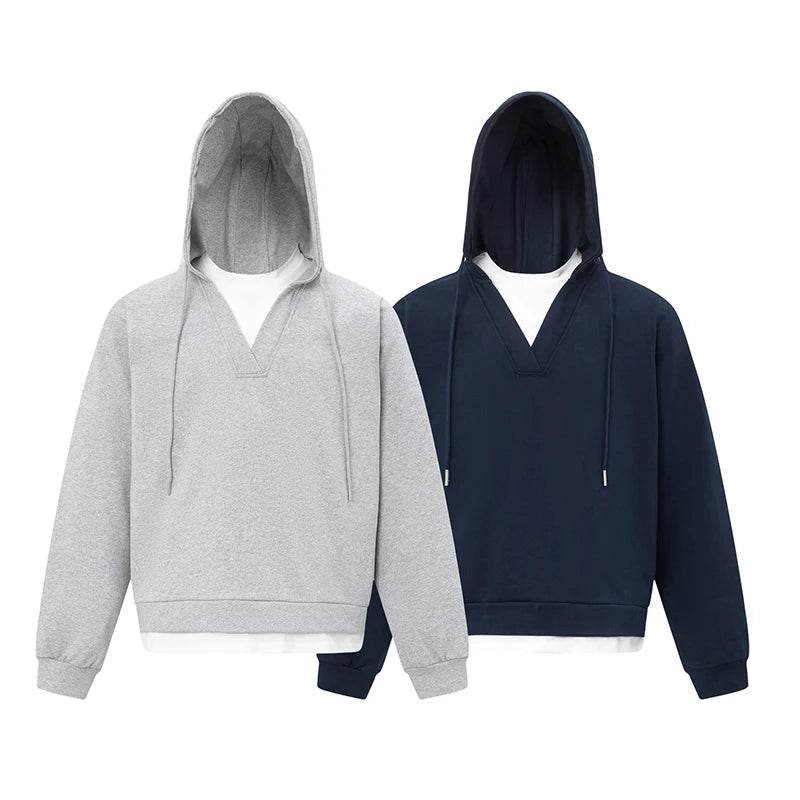 Men's Sweatshirt Spring Deconstructed Fake Two-piece Hoodies Stylish Menwear Solid Color Loose Male Clothing 9W1470