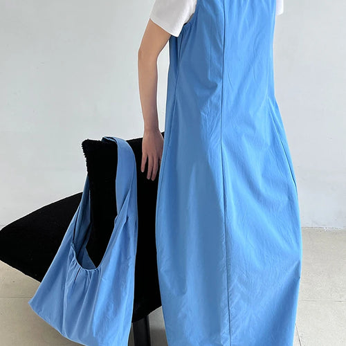 Load image into Gallery viewer, Women Blue With Bag Brief Elegant Long Vest Dress New Round Neck Sleeveless Fashion Tide Spring Autumn 2025 1DJ1112
