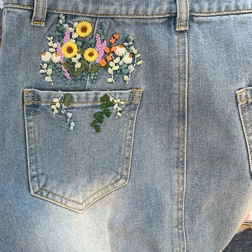 Load image into Gallery viewer, Light Blue Flower Embroidered Denim Skirt Women Summer New Fashion A-line High Waist Skirt Lady Short Skirts S-XL
