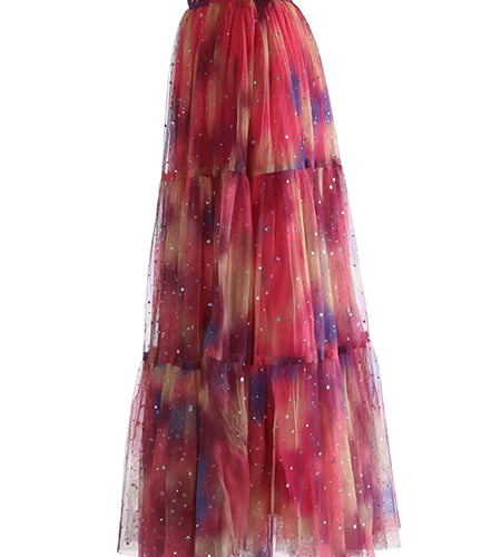 High Elastic Waist Red Gradual Color Sequins Ball Gown Half-body Skirt Women Fashion Tide New Spring Autumn 2025 1DJ1273