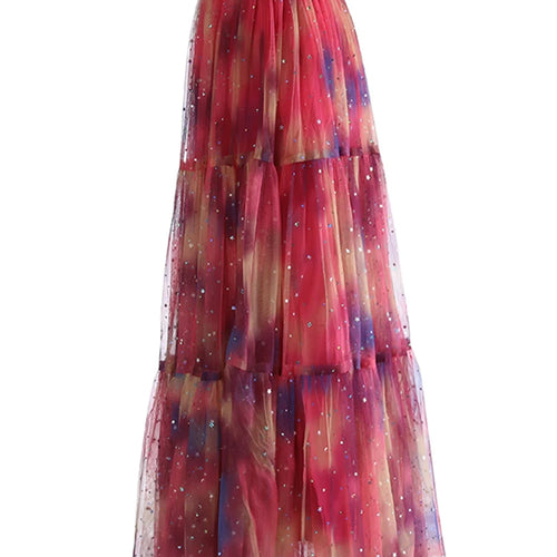 Load image into Gallery viewer, High Elastic Waist Red Gradual Color Sequins Ball Gown Half-body Skirt Women Fashion Tide New Spring Autumn 2025 1DJ1273
