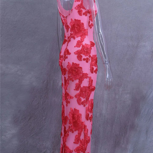 Load image into Gallery viewer, Elegant Floral Print Sexy Maxi Dress For Women Embroidered Applique Tank Dress Femme Bodycon Club Party Long Dress
