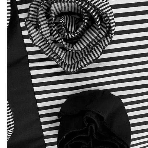 Load image into Gallery viewer, Women Black Striped Dot Flower Big Size T-shirt New Round Neck Short Sleeve Fashion Tide Spring Summer 2025 1DH4878
