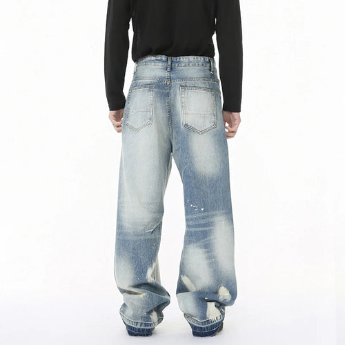 Load image into Gallery viewer, Niche Design Men's Denim Trousers Splash-ink Contrast Color Mill White Raw Edge Baggy Male Straight Leg Jeans Chic 9W1268
