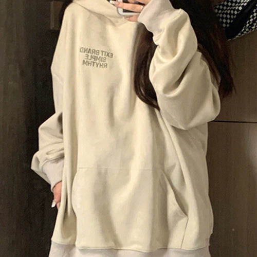 Load image into Gallery viewer, Hooed Pullovers Loose Letter Female Sweatshirt Solid Color Autumn Casual Office Ladies O-neck Chic Simple Women&#39;s Hoodies
