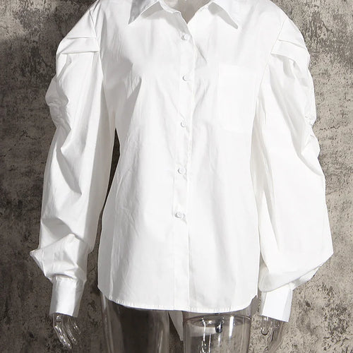 Load image into Gallery viewer, Women Blue Denim Irregular Blouse New Lapel Long Puff Sleeve Loose Fit Shirt Fashion Tide Spring Autumn 2025 1Z595
