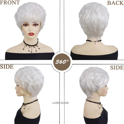 Load image into Gallery viewer, White Wigs for Women Synthetic Hair Short Haircuts with Bangs Mommy Wig Natural Hairstyles Cosplay Wigs Old Lady Costume Party
