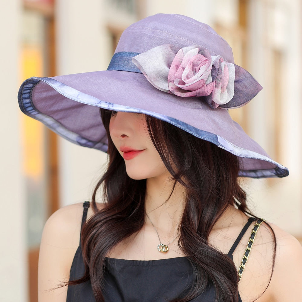 Women Summer Sun Hats Fashion Bow Flower Design Beach Hat Women Outdoor Anti-UV Travel Cap