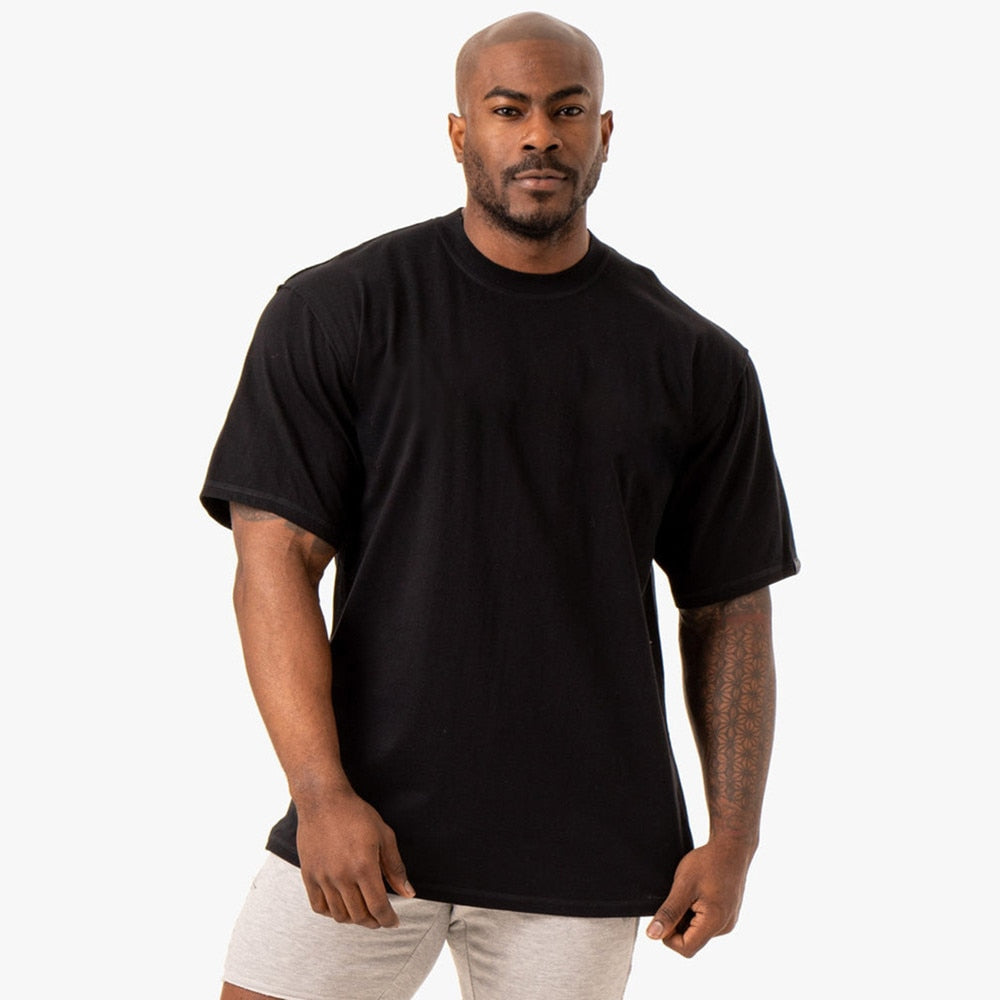 Fitness Sport T-shirt Men Cotton Casual Loose Short Sleeve Tee Shirt Male Gym Bodybuilding Tops Summer Crossfit Training Apparel