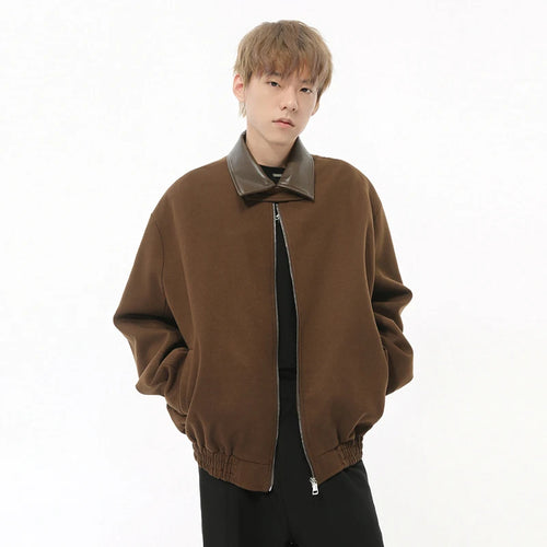 Load image into Gallery viewer, Korean style men&#39;s coats PU splicing loose simple turn-down collar solid color casual male jackets new fashion 9C8724
