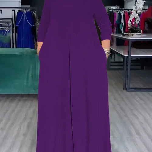 Load image into Gallery viewer, Summer Fashion Afican Loose Soild Color JumpSuits for Women with Pockets Round-Neck Wide Leg Pants Jumpsuit Female
