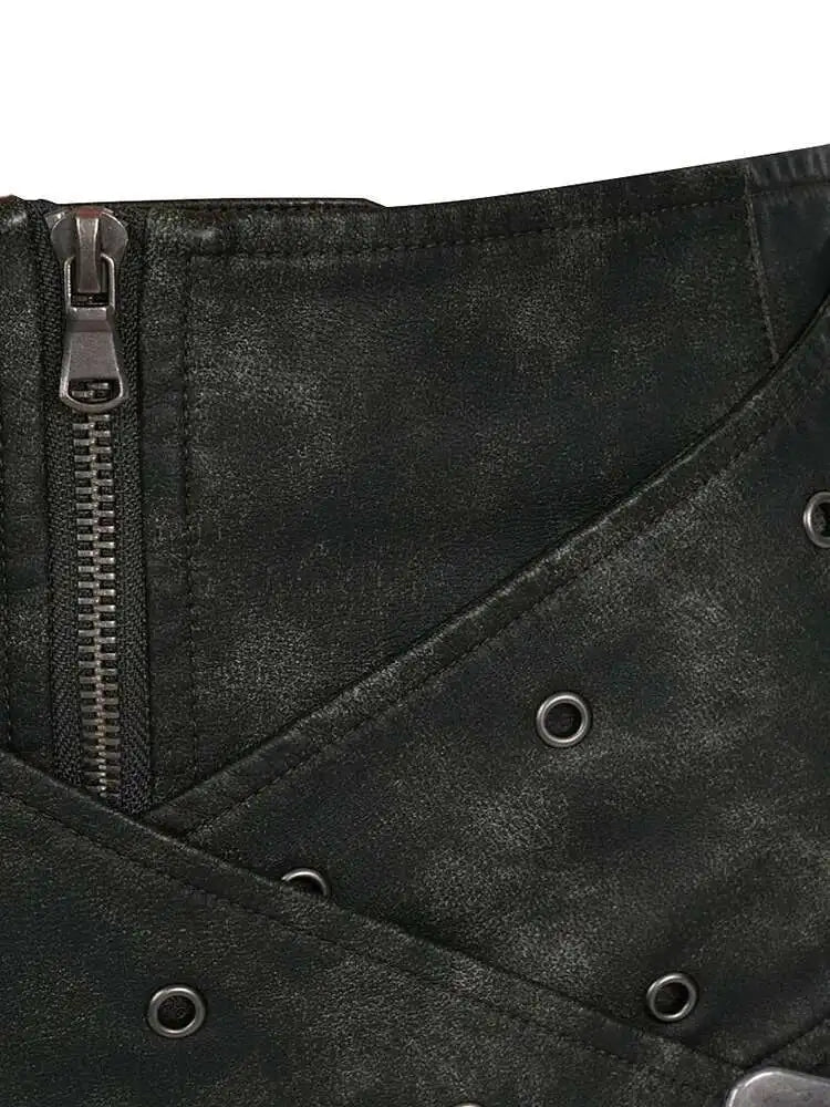 High Waist Green Big Buckle Cross Pu Leather Vintage Mini Half-body Skirt Women Fashion Tide New Spring Autumn 2025 7AB874