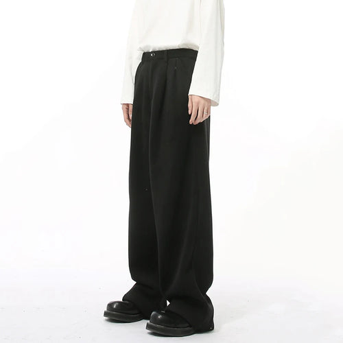 Load image into Gallery viewer, Korean Style Men&#39;s Casual Pants Woolen Solid Color Pleated Trousers Straight Wide Leg Loose Male Bottom New Winter 9C9212
