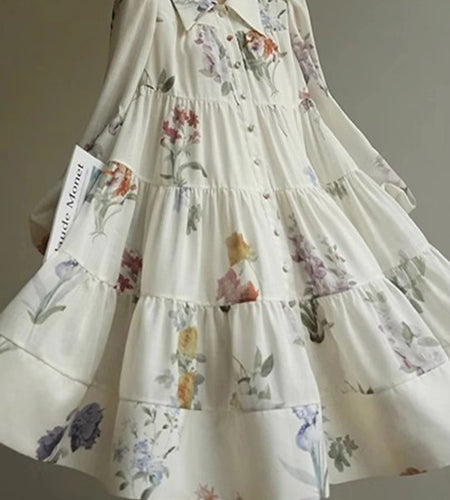 Hit Color Loose Elegant Dresses For Women Lapel Long Sleeve Temperament Spliced Button Dress Female Fashion Style