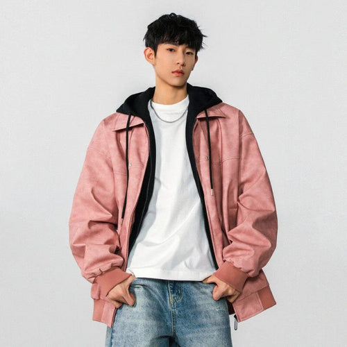 Load image into Gallery viewer, Men Jacket Spring New High Street Contrast Color Fake Two Pieces Hooded Drawstring Solid Color Jackets American Coat 9W1237
