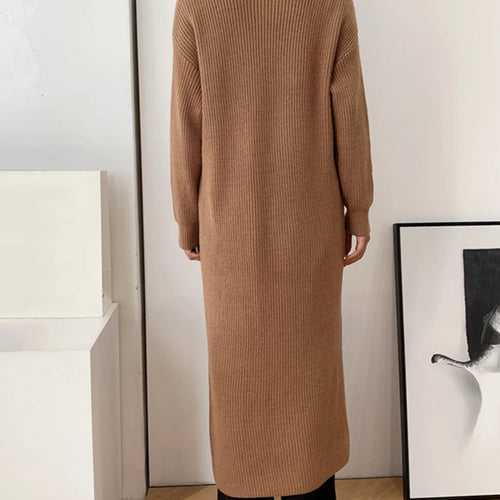 Load image into Gallery viewer, Vent Long Knitting Sweater Loose Fit Turtleneck Long Sleeve Women Pullovers New Fashion Tide Autumn Winter 2025 1DA357
